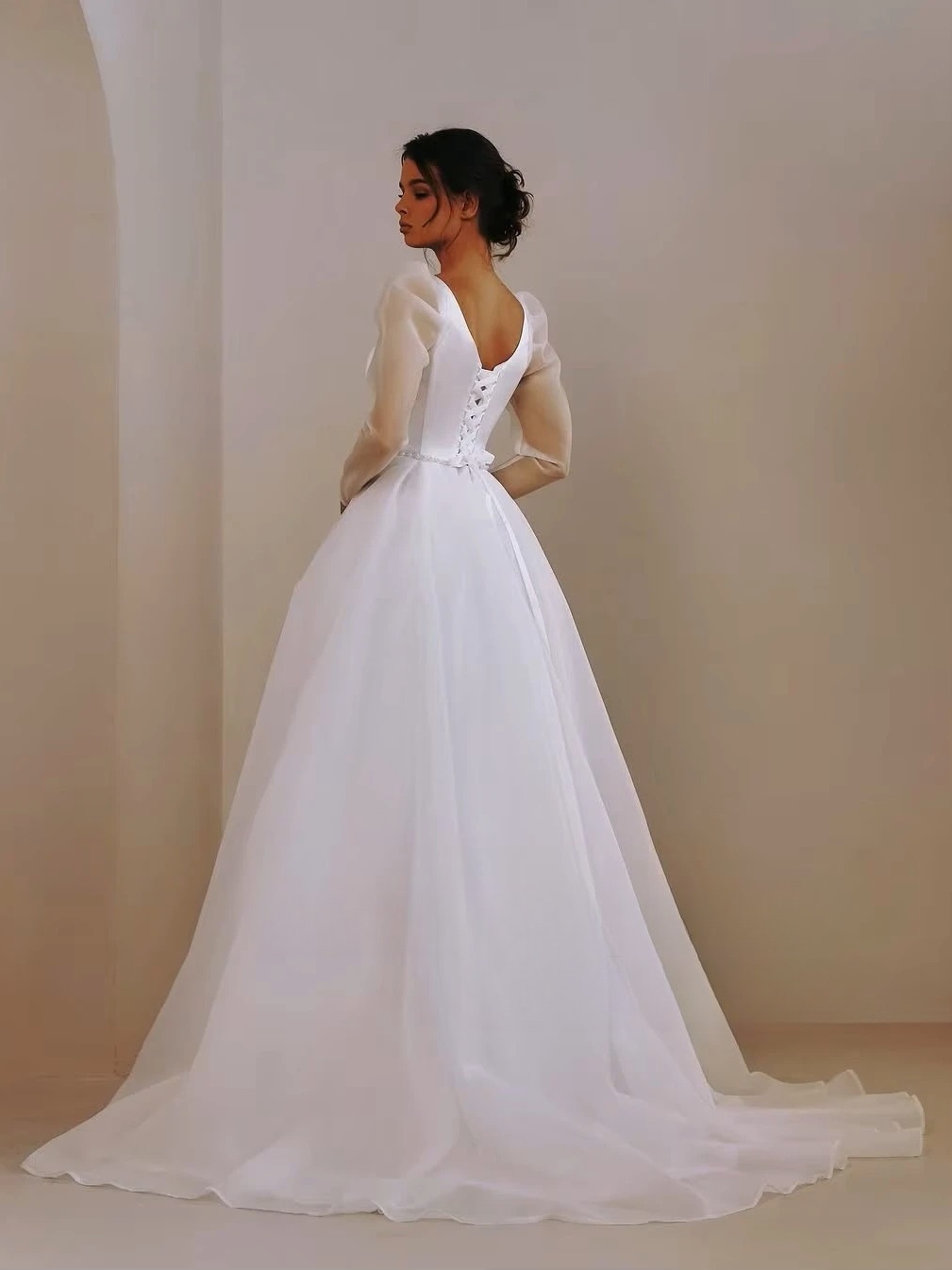 SoDigne A-line Organza Wedding Dresses Square Collar Full Sleeves Bridal Dress Long 2025 Wedding Gown Robe De Mairee Customized 2 SoDigne A-line Organza Wedding Dresses Square Collar Full Sleeves Bridal Dress Long 2025 Wedding Gown Robe De Mairee Customized - Image 2