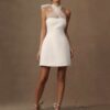 Simple Mini Mermaid Satin Wedding Dress Sexy Sleeveless Tulle Hatler Formal Pleat Open Back with Bow Boho Short Grown Customized 8 S367d05e44f134a4a8533d0bd5f704de8X Cropped