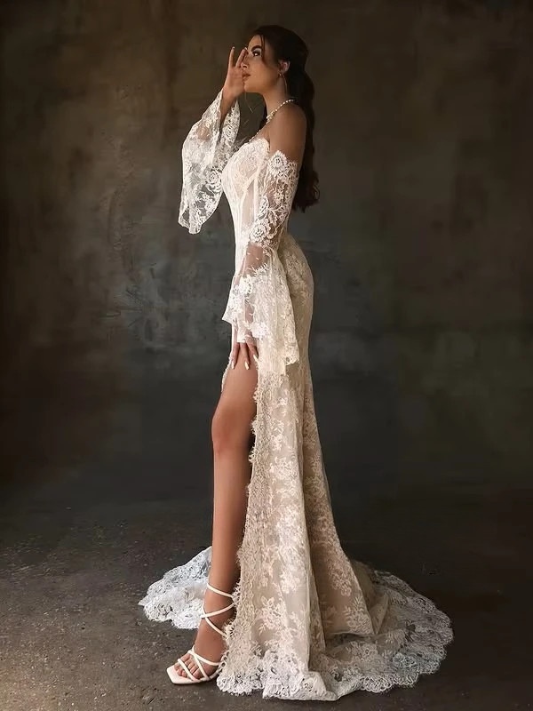 SoDigne Mermaid Lace Wedding Dresses Strapless Detachable Sleeves Bridal Dress Split Wedding Gown Robe De Mairee Customized 3 SoDigne Mermaid Lace Wedding Dresses Strapless Detachable Sleeves Bridal Dress Split Wedding Gown Robe De Mairee Customized - Image 3