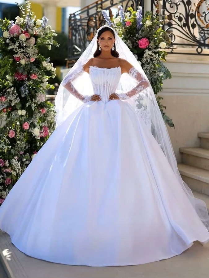 SoDigne A-line Satin/Lace Wedding Dresses Strapless Detachable Sleeves Bridal Dress Elegant 2025 Wedding Gown Custom Made 1 SoDigne A-line Satin/Lace Wedding Dresses Strapless Detachable Sleeves Bridal Dress Elegant 2025 Wedding Gown Custom Made 