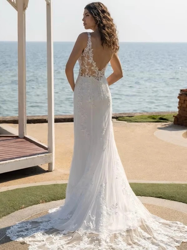 BIGDAY V-Neck Mermaid Wedding Dress Women Open Back Lace Applique Bridal Gowns Spaghetti Straps Vestidos De Novia Customized 2 BIGDAY V-Neck Mermaid Wedding Dress Women Open Back Lace Applique Bridal Gowns Spaghetti Straps Vestidos De Novia Customized - Image 2