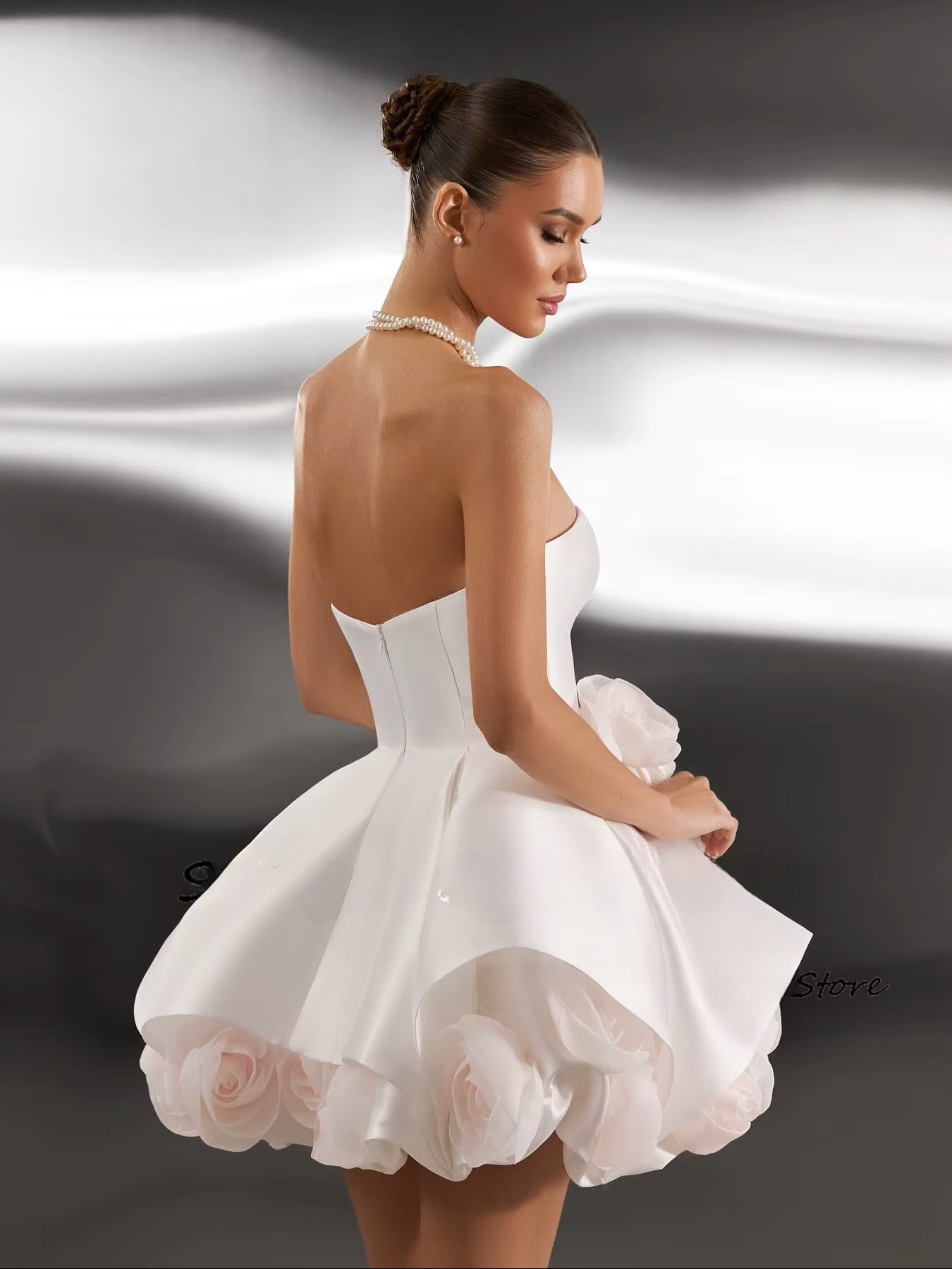 SoDigne A-line Satin Short Wedding Dresses Strapless Sleeveless 3D Flowers Bridal Dress Wedding Gown Robe De Mairee Customized 2 SoDigne A-line Satin Short Wedding Dresses Strapless Sleeveless 3D Flowers Bridal Dress Wedding Gown Robe De Mairee Customized - Image 2