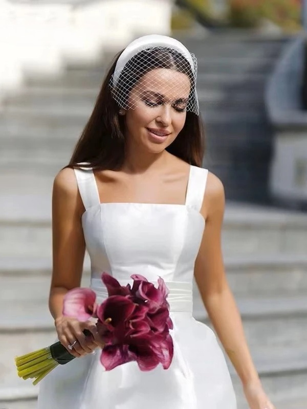 Customized Classic Mini Square Collar White Wedding Gown Dress Brides Sleeveless Elegant Backless Satin Spaghetti Straps Vestido 2 Customized Classic Mini Square Collar White Wedding Gown Dress Brides Sleeveless Elegant Backless Satin Spaghetti Straps Vestido - Image 2