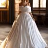 SoDigne Satin Simple Wedding Dresses Off Shoulder Sleeveless A-line Bride Gown Long Lace Up Bridal Dress vestidos de novia