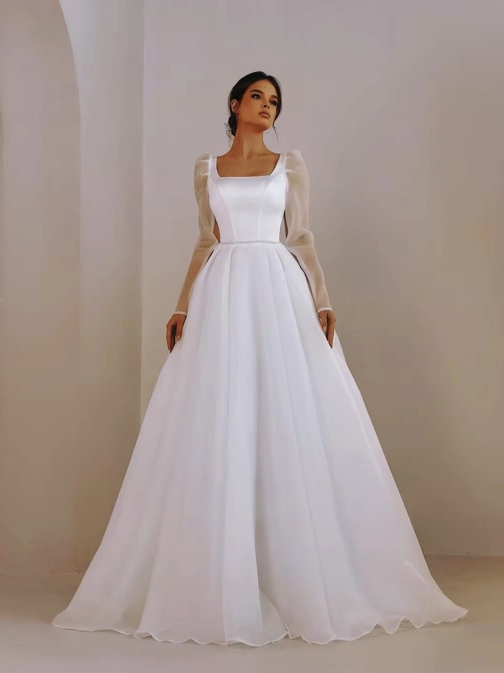 SoDigne A-line Organza Wedding Dresses Square Collar Full Sleeves Bridal Dress Long 2025 Wedding Gown Robe De Mairee Customized 1 SoDigne A-line Organza Wedding Dresses Square Collar Full Sleeves Bridal Dress Long 2025 Wedding Gown Robe De Mairee Customized