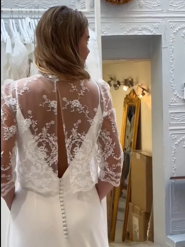 SoDigne Mermaid Satin Wedding Dresses Sleeveless Bridal Dress with Lace Shawl Long Bride Gown vestidos de novia Customized 3 SoDigne Mermaid Satin Wedding Dresses Sleeveless Bridal Dress with Lace Shawl Long Bride Gown vestidos de novia Customized - Image 3