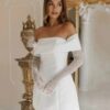 Simple A-Line Mini Wedding Dresses Elegant Long Sleeves Pleat Pearls Strapless Sexy Backless with Lace Up Short Gowns Customized 8 S602a6d18a3f842818353bbc03ed86429U1 Cropped