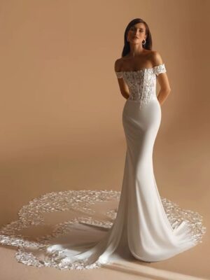 SoDigne Mermaid Off Shoulder Wedding Dresses Full Sleeves Lace Appliques Bridal Dress Soft Satin Bride Gown vestidos de novia 