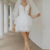 SoDigne Short Tulle Wedding Dresses V-neck Sleeveless Appliques Tiered Bridal Dress 2025 Mini A-line Customized Bride Gown 4 S8415e87820764dceaed53920ea874154j Cropped