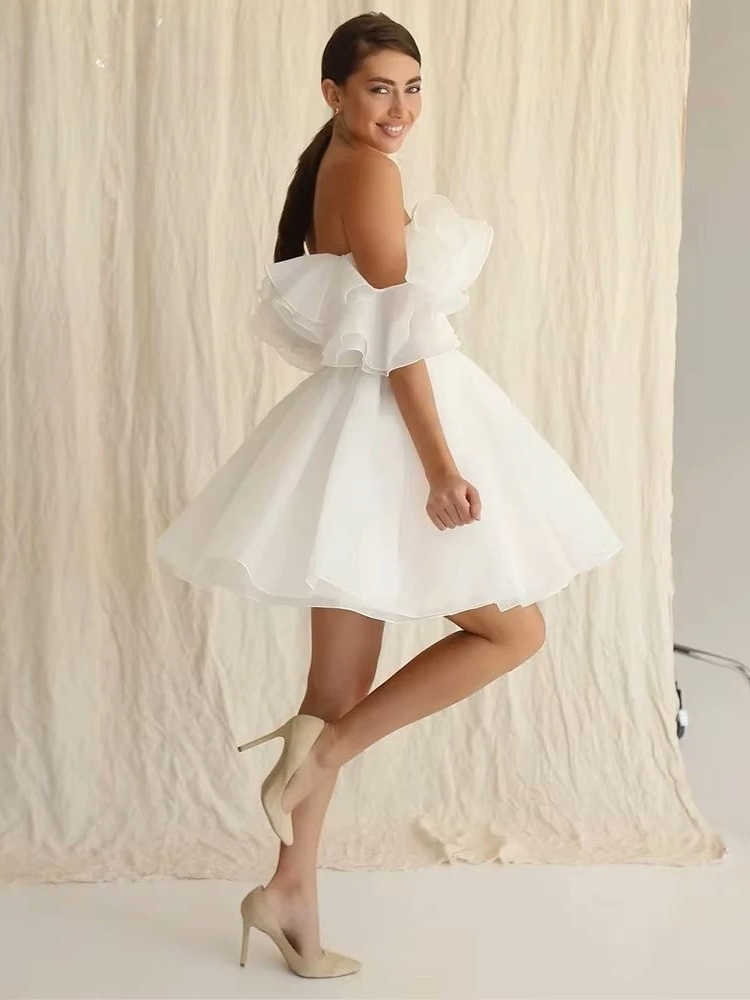 Customized Civil Short Boho Wedding Dresses Off The Shoulder Tiered Ruffles Puffy Mini Wedding Party Gowns For Bride Robes 2025 2 Customized Civil Short Boho Wedding Dresses Off The Shoulder Tiered Ruffles Puffy Mini Wedding Party Gowns For Bride Robes 2025 - Image 2