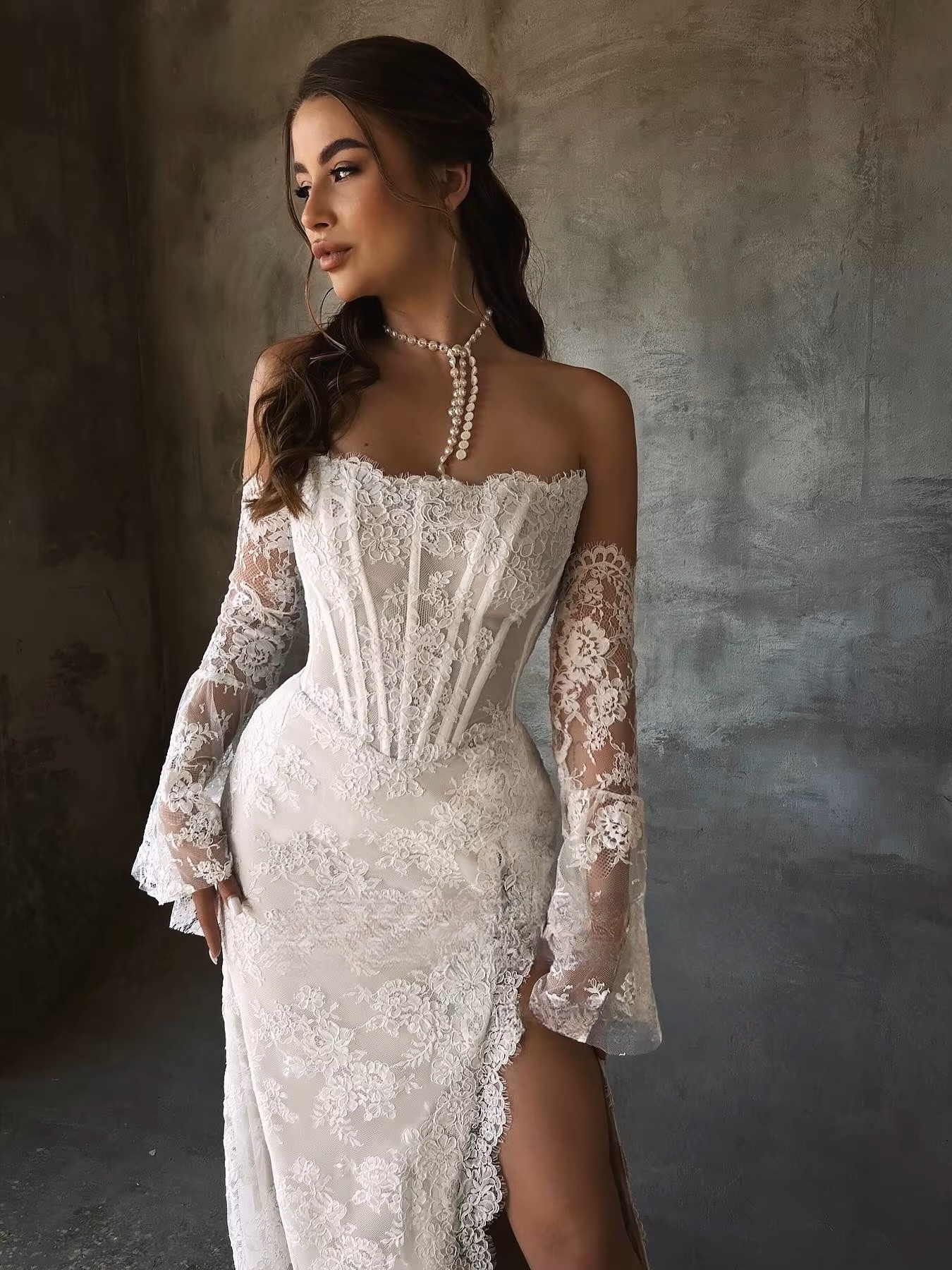 SoDigne Mermaid Lace Wedding Dresses Strapless Detachable Sleeves Bridal Dress Split Wedding Gown Robe De Mairee Customized 4 SoDigne Mermaid Lace Wedding Dresses Strapless Detachable Sleeves Bridal Dress Split Wedding Gown Robe De Mairee Customized - Image 4