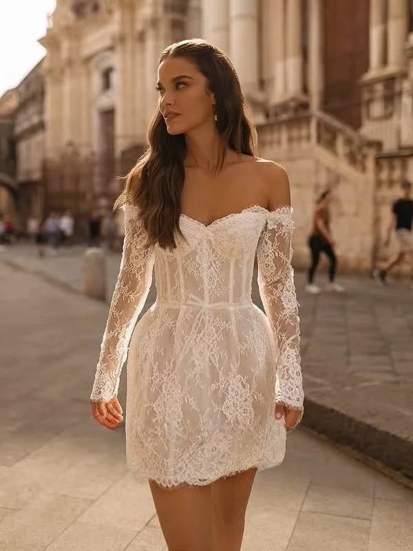 SoDigne Mermaid Lace Short Wedding Dresses Off Shoulder Beach Bridal Dress Mini Wedding Gown Robe De Mairee Customized 3 SoDigne Mermaid Lace Short Wedding Dresses Off Shoulder Beach Bridal Dress Mini Wedding Gown Robe De Mairee Customized - Image 3