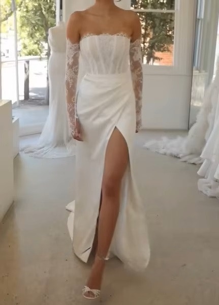 SoDigne Mermaid Boho Wedding Dresses Strapless Satin/Lace Bridal Dress Split Long Beach Wedding Gown Robe De Mairee Customized 2 SoDigne Mermaid Boho Wedding Dresses Strapless Satin/Lace Bridal Dress Split Long Beach Wedding Gown Robe De Mairee Customized - Image 2
