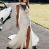 SoDigne Satin Simple Mermaid Wedding Dresses V-neck Sleeveless Elegant Bridal Dress Split Long Bride Gown vestidos de novia
