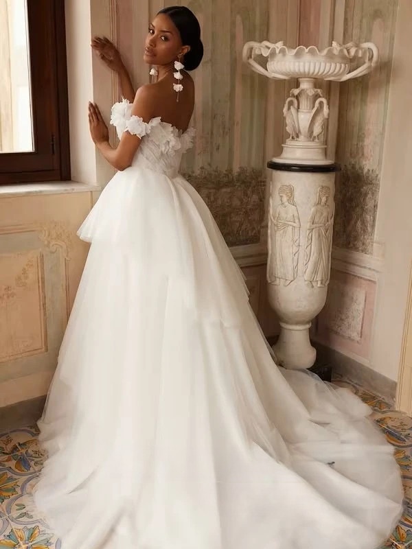 SoDigne A-line Off Shoulder Wedding Dress Tulle Sleeveless Tiered Bride Dresses Long Bridal Gowns vestidos de novia Customized 2 SoDigne A-line Off Shoulder Wedding Dress Tulle Sleeveless Tiered Bride Dresses Long Bridal Gowns vestidos de novia Customized - Image 2