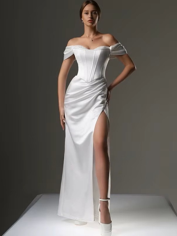 SoDigne Mermaid Wedding Dresses Sleeveless Satin Off Shoulder Bridal Dress Split Long Wedding Gown Robe De Mairee Customized 1 SoDigne Mermaid Wedding Dresses Sleeveless Satin Off Shoulder Bridal Dress Split Long Wedding Gown Robe De Mairee Customized