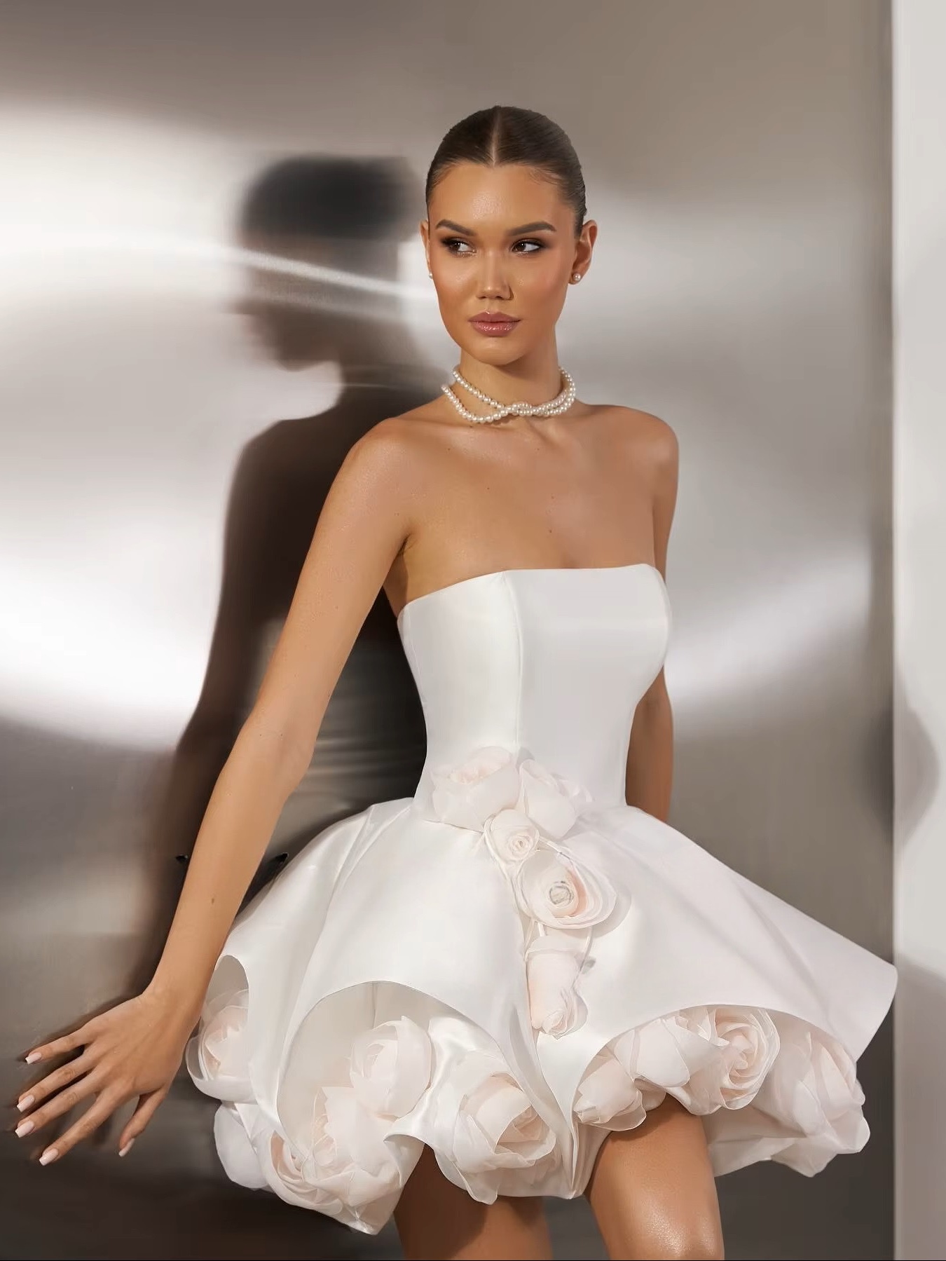 SoDigne A-line Satin Short Wedding Dresses Strapless Sleeveless 3D Flowers Bridal Dress Wedding Gown Robe De Mairee Customized 3 SoDigne A-line Satin Short Wedding Dresses Strapless Sleeveless 3D Flowers Bridal Dress Wedding Gown Robe De Mairee Customized - Image 3
