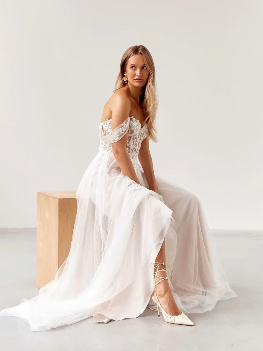 SoDigne Elegant Ivory Vintage Wedding Dresses Off Shoulder A Line Bride Dress For Brides Lace Appliques Bridal Gown Customized 3 SoDigne Elegant Ivory Vintage Wedding Dresses Off Shoulder A Line Bride Dress For Brides Lace Appliques Bridal Gown Customized - Image 3