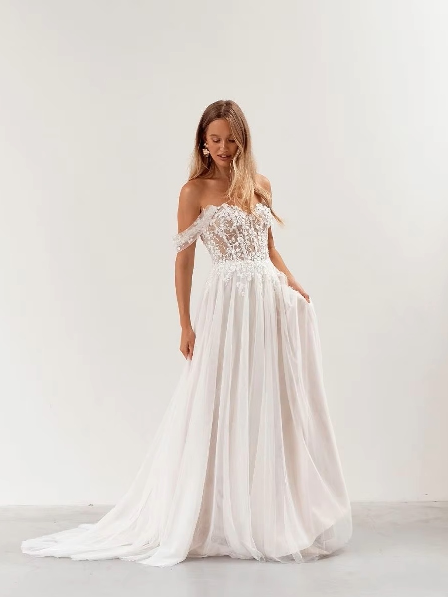 SoDigne Elegant Ivory Vintage Wedding Dresses Off Shoulder A Line Bride Dress For Brides Lace Appliques Bridal Gown Customized 1 SoDigne Elegant Ivory Vintage Wedding Dresses Off Shoulder A Line Bride Dress For Brides Lace Appliques Bridal Gown Customized