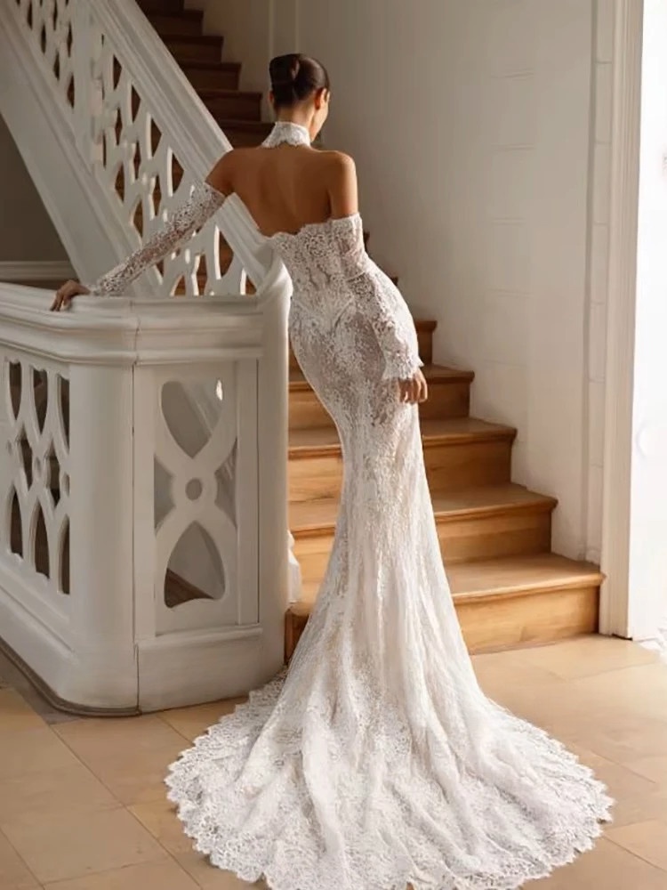 LORIE Vintage Lace Mermaid Wedding Dress Sexy Off Shoulder Long Sleeve Bridal PartryGown Backless Princess Bride Gown Customized 2 LORIE Vintage Lace Mermaid Wedding Dress Sexy Off Shoulder Long Sleeve Bridal PartryGown Backless Princess Bride Gown Customized - Image 2