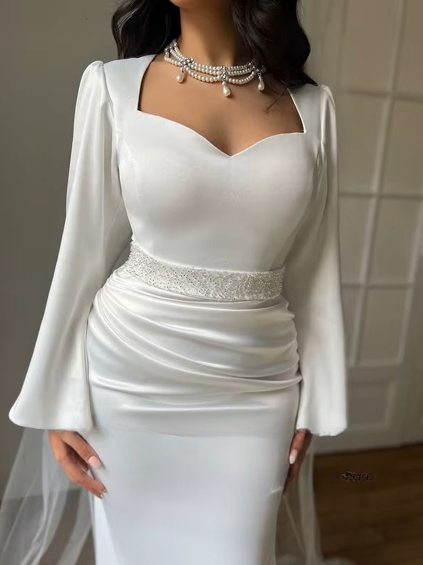 SoDigne Mermaid Satin Wedding Dresses Full Sleeves Sweetheart Elegant Bridal Dress Wedding Gown Bow Robe De Mairee Customized 2 SoDigne Mermaid Satin Wedding Dresses Full Sleeves Sweetheart Elegant Bridal Dress Wedding Gown Bow Robe De Mairee Customized - Image 2