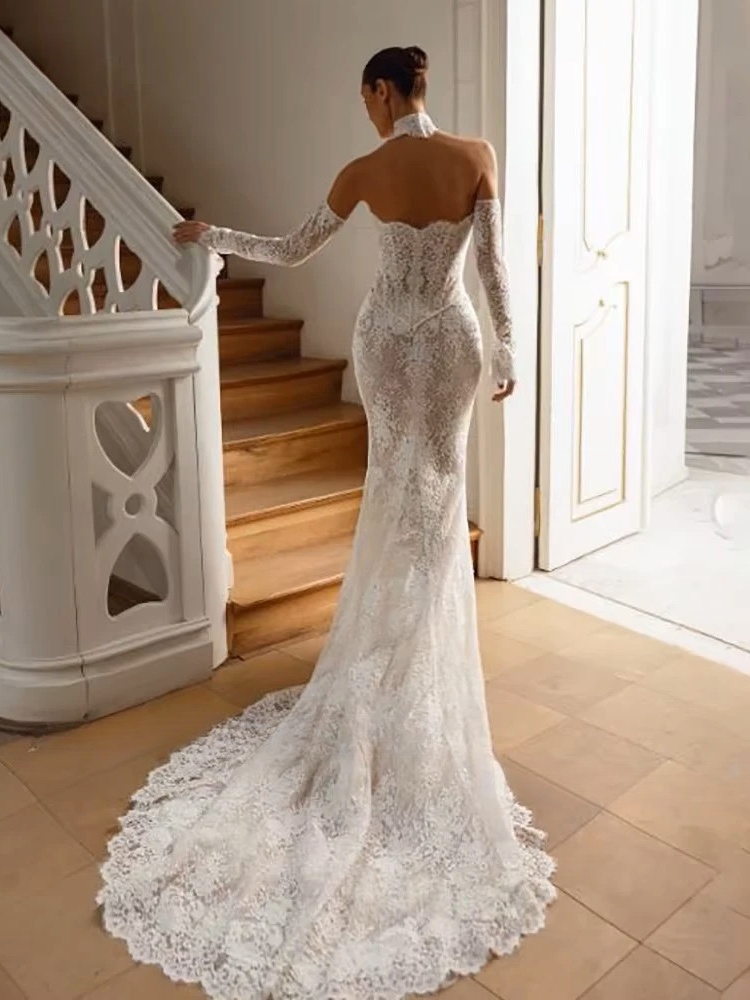 LORIE Vintage Lace Mermaid Wedding Dress Sexy Off Shoulder Long Sleeve Bridal PartryGown Backless Princess Bride Gown Customized 3 LORIE Vintage Lace Mermaid Wedding Dress Sexy Off Shoulder Long Sleeve Bridal PartryGown Backless Princess Bride Gown Customized - Image 3