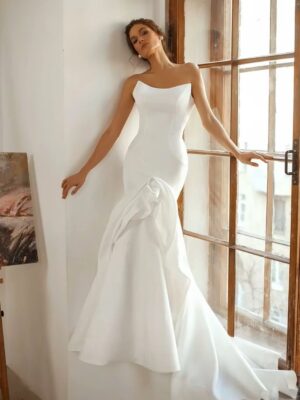 SoDigne Mermaid Satin Wedding Dress Strapless Sleeveless Bride Dresses Women Long Bridal Gowns vestidos de novia Customized