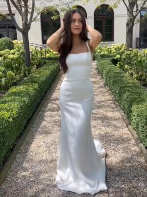 SoDigne Mermaid Satin Wedding Dress Square Collar Sleeveless Pearls Bride Dresses 2025 Bridal Gowns vestidos de novia Customized