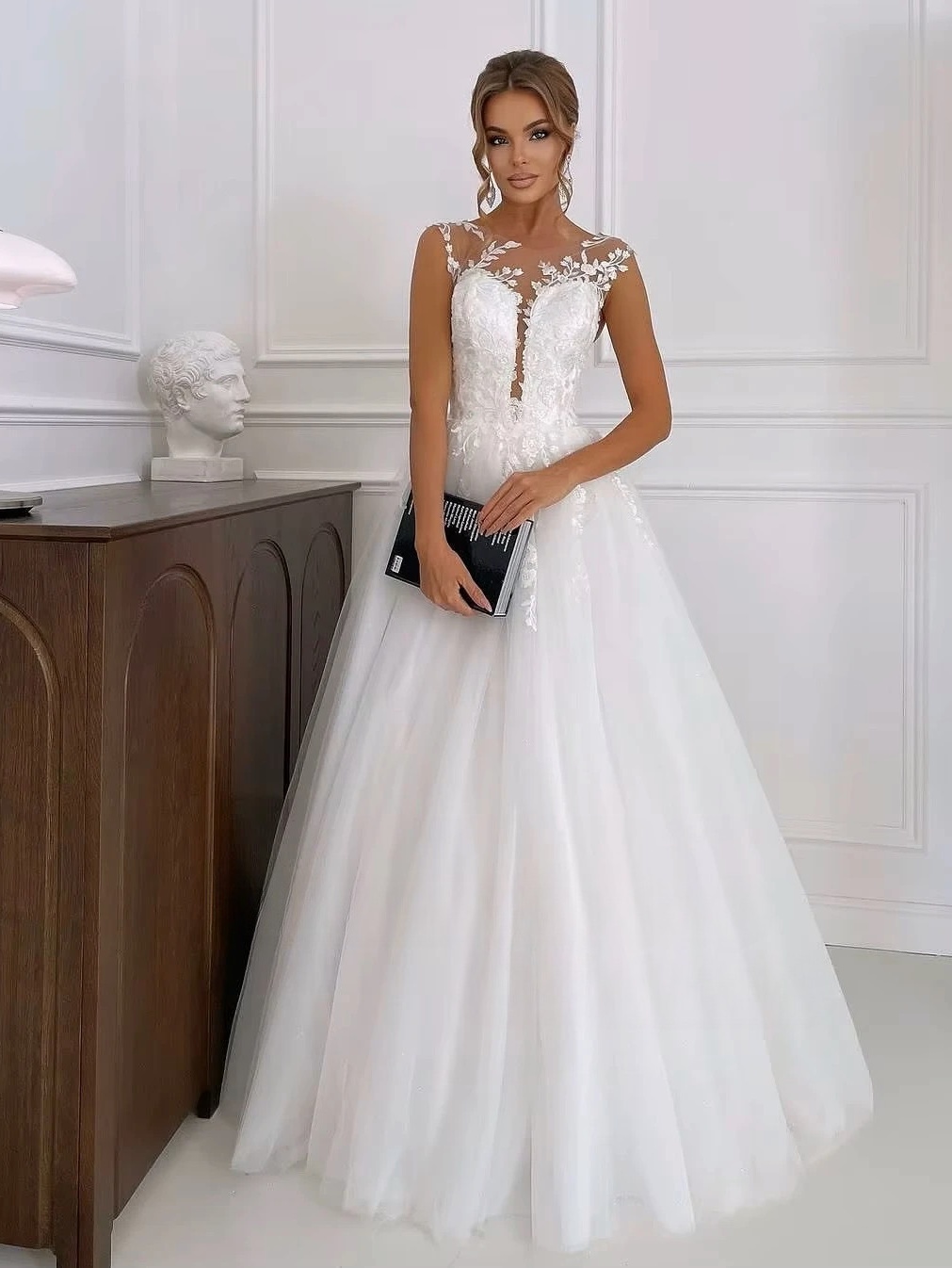 SoDigne A-line Appliques Wedding Dresses O-neck Sleeveless Tulle Bridal Dress Long Wedding Gown Robe De Mairee Customized 1 SoDigne A-line Appliques Wedding Dresses O-neck Sleeveless Tulle Bridal Dress Long Wedding Gown Robe De Mairee Customized