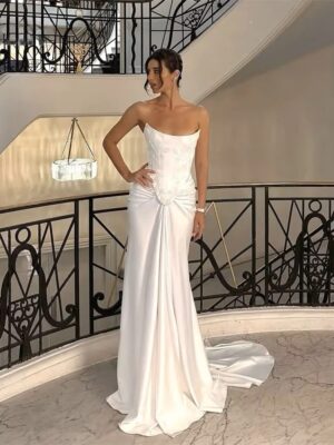 BIGDAY Modern Mermaid Wedding Dress Boat-Neck Lace Appliqued Pleat Open Back Lace-up  Bridal Gown Vestido De Noiva Customized