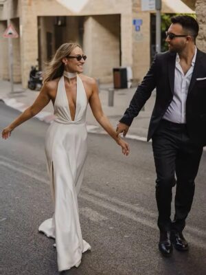 SoDigne Mermaid Simple Wedding Dresses ﻿Halter Sleeveless Bridal Dress Beach Long Wedding Gown Robe De Mairee ﻿Customized