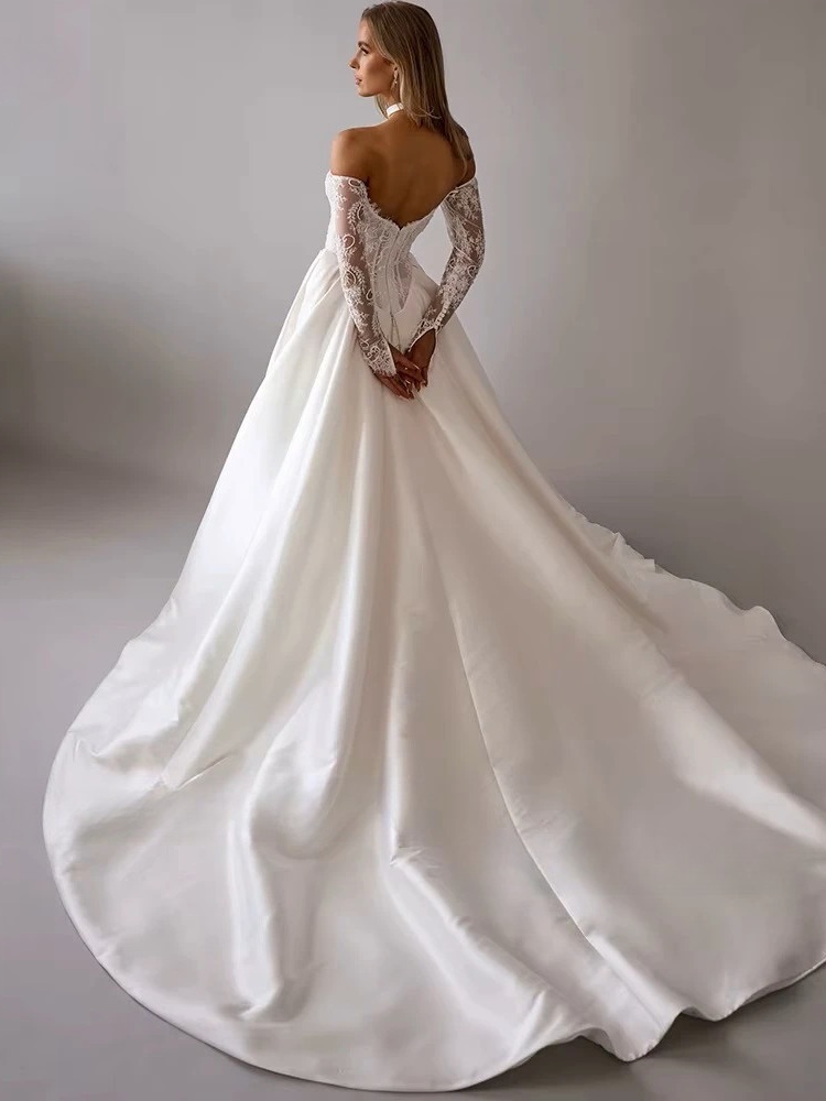 LORIE Vintage Lace Wedding Dress A-Line Off Shoulder Applique Long Sleeve Bridal Gown Princess Slit Corset Bride Gown Customized 2 LORIE Vintage Lace Wedding Dress A-Line Off Shoulder Applique Long Sleeve Bridal Gown Princess Slit Corset Bride Gown Customized - Image 2