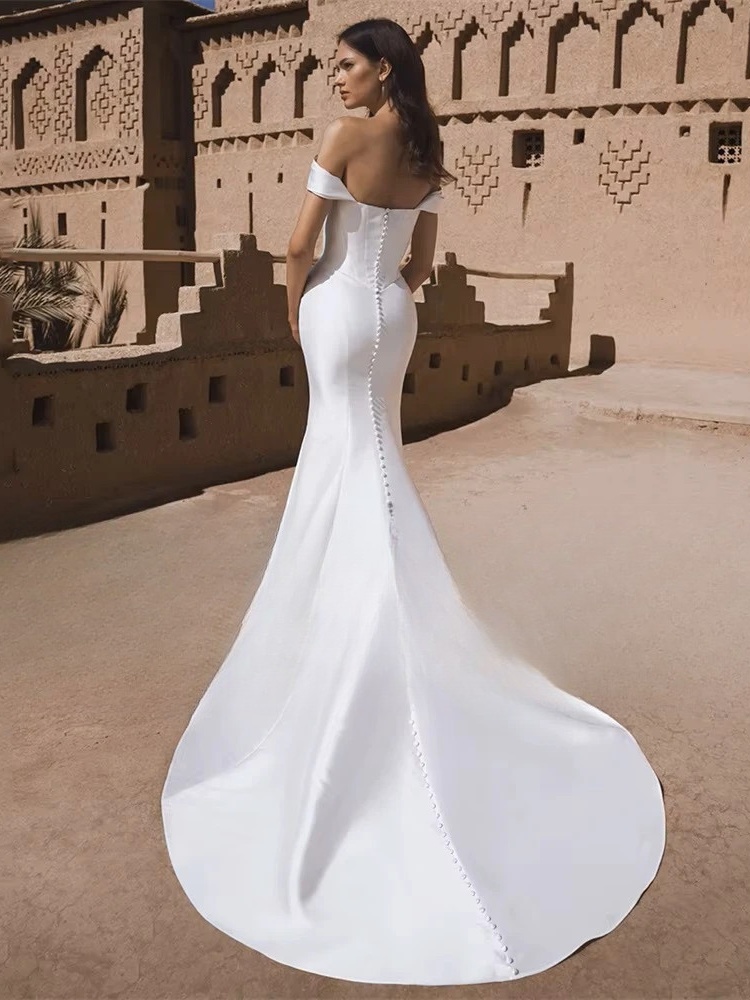 BIGDAY Satin Mermaid Wedding Dress Women 2025 Off The Shoulder Open Back Pleat Boat-Neck Bridal Gown Vestido De Noiva Customized 2 BIGDAY Satin Mermaid Wedding Dress Women 2025 Off The Shoulder Open Back Pleat Boat-Neck Bridal Gown Vestido De Noiva Customized - Image 2
