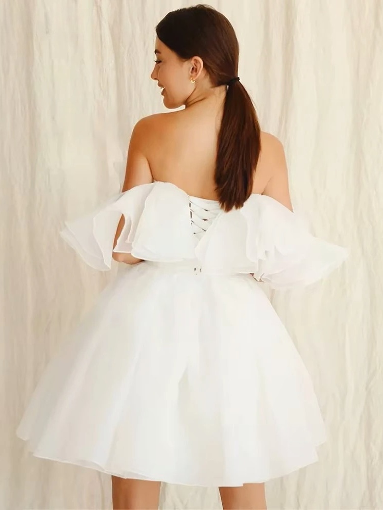 Customized Civil Short Boho Wedding Dresses Off The Shoulder Tiered Ruffles Puffy Mini Wedding Party Gowns For Bride Robes 2025 4 Customized Civil Short Boho Wedding Dresses Off The Shoulder Tiered Ruffles Puffy Mini Wedding Party Gowns For Bride Robes 2025 - Image 4
