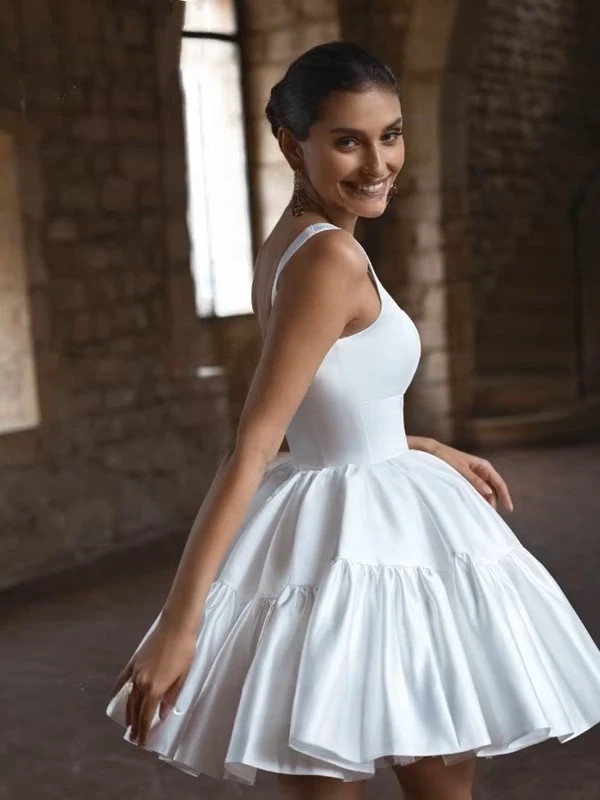 Customized Beach Mini Wedding Dresses Sexy Spaghetti Straps Bride Dresses Simple Square Collar Backless Short Wedding Gowns 2025 2 Customized Beach Mini Wedding Dresses Sexy Spaghetti Straps Bride Dresses Simple Square Collar Backless Short Wedding Gowns 2025 - Image 2