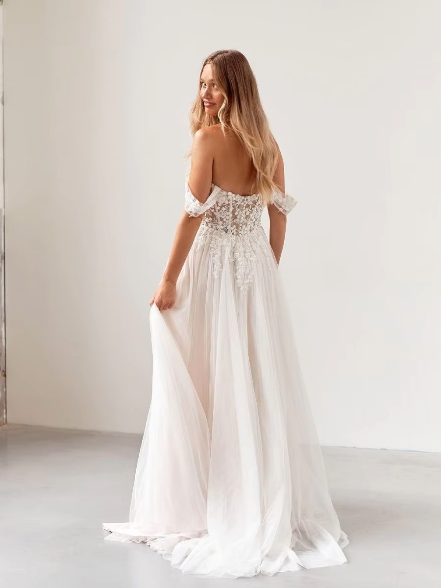 SoDigne Elegant Ivory Vintage Wedding Dresses Off Shoulder A Line Bride Dress For Brides Lace Appliques Bridal Gown Customized 2 SoDigne Elegant Ivory Vintage Wedding Dresses Off Shoulder A Line Bride Dress For Brides Lace Appliques Bridal Gown Customized - Image 2