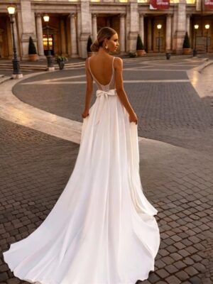 Elegant Wedding Dress For Woman Sweetheart-Neck A-Line Spaghetti Straps Open Back Bride Gown Train Vestidos De Novia Customized 5 Sdd0a8dcc11d242aea0fab5412c15ca852 Cropped