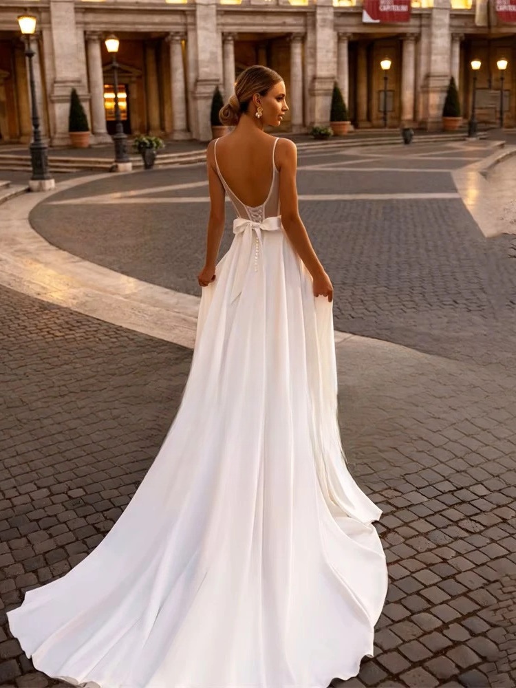 Elegant Wedding Dress For Woman Sweetheart-Neck A-Line Spaghetti Straps Open Back Bride Gown Train Vestidos De Novia Customized 2 Elegant Wedding Dress For Woman Sweetheart-Neck A-Line Spaghetti Straps Open Back Bride Gown Train Vestidos De Novia Customized - Image 2