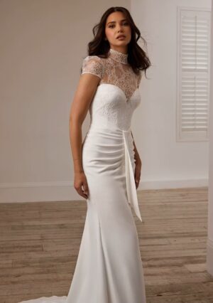 SoDigne Mermaid Lace/Satin Bride Dresses High Neck Short Sleeves Wedding Dress Long Bridal Gowns vestidos de novia Customized 5 Sdf529d05c6704ae289ad86323a6926f0P Cropped