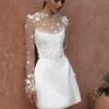 Customized Classic A-Line Mini Wedding Dress Satin Lace Long Sleeve 3D Flower Sexy Backless With Button Srapless Wedding Gown 5 Se21c1fe5bd044ec68e78a226b6db4b086 Cropped