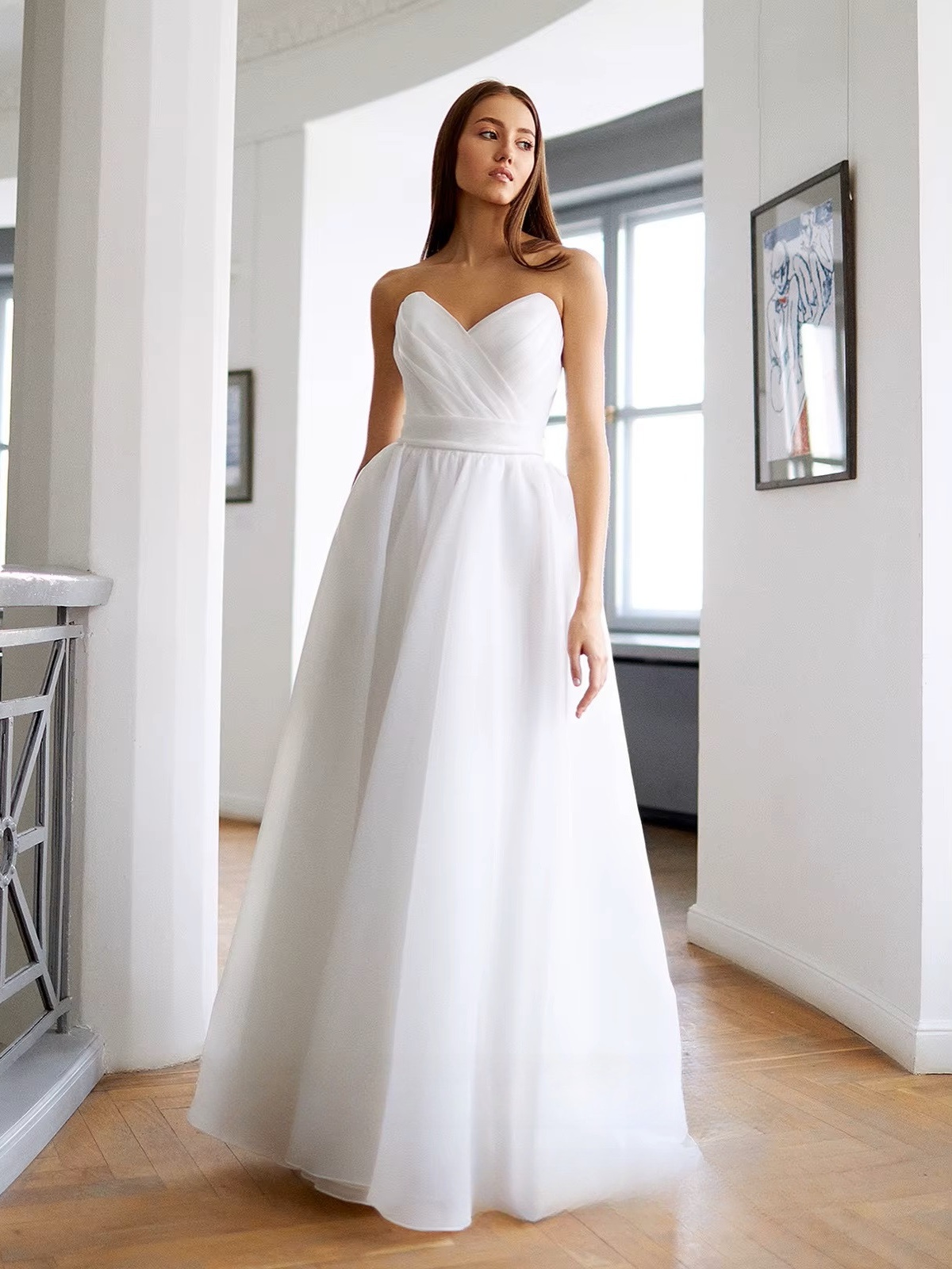 SoDigne A-line Organza Wedding Dresses Sweetheart Short Sleeves Bridal Dress Long Wedding Gown Robe De Mairee Customized 1 SoDigne A-line Organza Wedding Dresses Sweetheart Short Sleeves Bridal Dress Long Wedding Gown Robe De Mairee Customized 