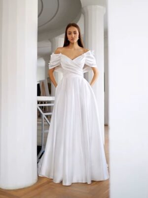 SoDigne A-line Off Shoulder Wedding Dresses V-neck Sleeveless Satin Bridal Dress Long Elegant Bridal Gown 2025 Customized
