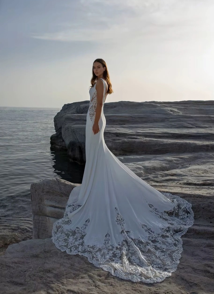 SoDigne Mermaid Wedding Dresses Scoop Neck Sleeveless Appliques Bridal Gowns Beach Wedding Dress vestido de noiva Customized 3 SoDigne Mermaid Wedding Dresses Scoop Neck Sleeveless Appliques Bridal Gowns Beach Wedding Dress vestido de noiva Customized - Image 3