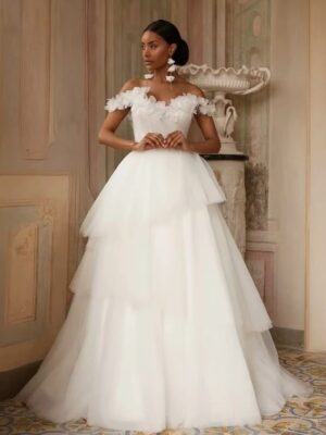 SoDigne A-line Off Shoulder Wedding Dress Tulle Sleeveless Tiered Bride Dresses Long Bridal Gowns vestidos de novia Customized