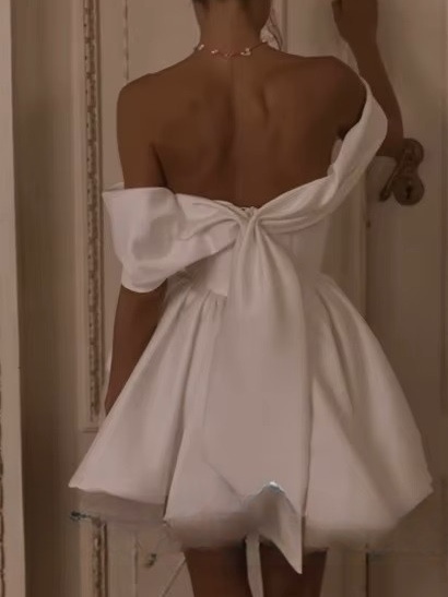 Simple Short A-Line Ivory Wedding Dresses Elegant Mini Long Sleeves Strapless Wedding Gowns For Bride Sexy Backless Customized 3 Simple Short A-Line Ivory Wedding Dresses Elegant Mini Long Sleeves Strapless Wedding Gowns For Bride Sexy Backless Customized - Image 3