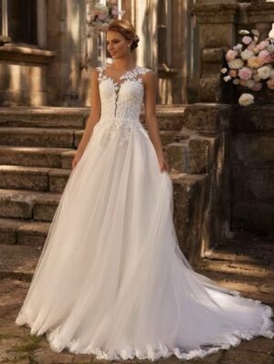 SoDigne Boho Wedding Dresses O-neck Sleeveless A-line Tulle Sleeveless Bridal Dress Long Bride Gown vestidos de novia ﻿