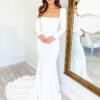 SoDigne Elegant Wedding Dress Mermaid Square Neckline Long Sleeves Backless Satin Bridal Dress Brides Gowns For Women 7 Sf197d8fce4db4a7dbdef099434c3899ff Cropped
