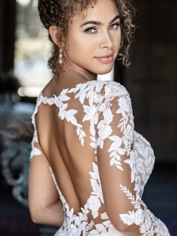 SoDigne Backless Boho Wedding Dresses With Pockets Long Sleeves V Neck Lace Bridal Dress Satin Bride Gowns Customized 4 SoDigne Backless Boho Wedding Dresses With Pockets Long Sleeves V Neck Lace Bridal Dress Satin Bride Gowns Customized - Image 4