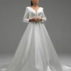 SoDigne A-line Satin Wedding Dresses V-neck Full Sleeves Bride Dress Elegant Long Wedding Gown vestidos de novia Customized 4 Sf5c71e2b025a4057b05a5382d4dda15e3 Cropped
